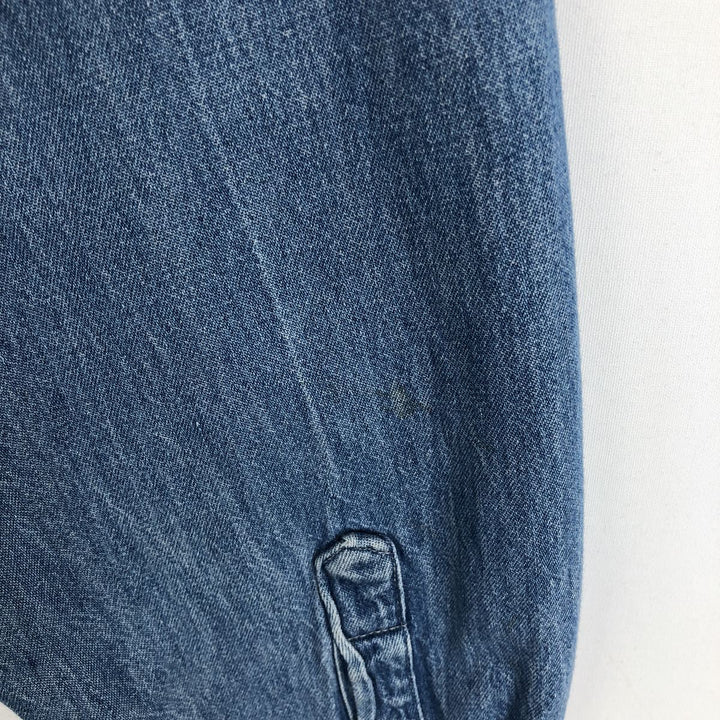 90'S J.Crew Long-Sleeve Button-Down Denim Shirt, Made in USA, Men's Size L (Equivalent), Vintage cotton blue type Vintage Second Hand