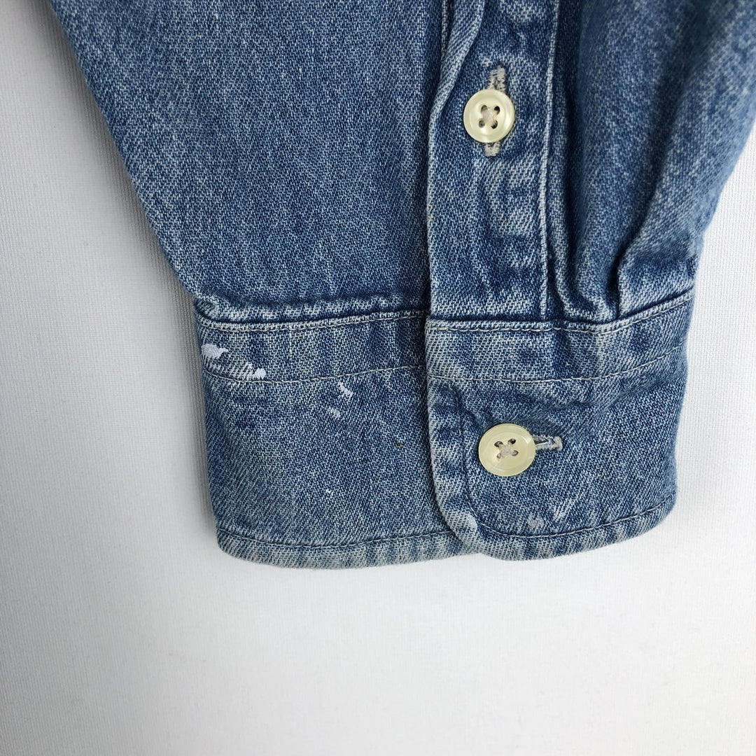 90'S J.Crew Long-Sleeve Button-Down Denim Shirt, Made in USA, Men's Size L (Equivalent), Vintage cotton blue type Vintage Second Hand