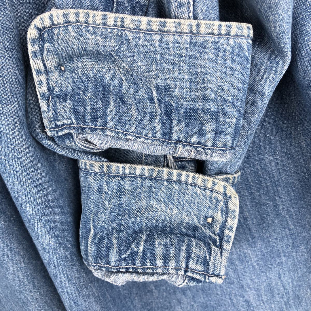 90'S J.Crew Long-Sleeve Button-Down Denim Shirt, Made in USA, Men's Size L (Equivalent), Vintage cotton blue type Vintage Second Hand