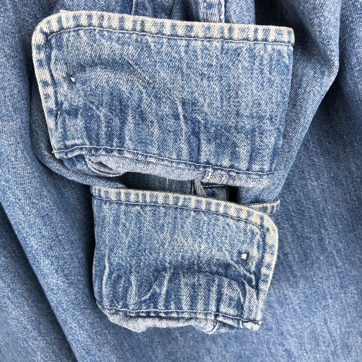 90'S J.Crew Long-Sleeve Button-Down Denim Shirt, Made in USA, Men's Size L (Equivalent), Vintage cotton blue type Vintage Second Hand