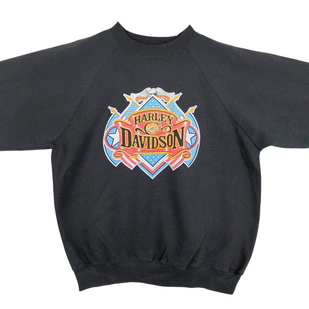 90'S Hanes Harley-Davidson Advertising Sweatshirt, Made in USA, Men's XL equivalent, Vintage cotton black type Vintage Second Hand