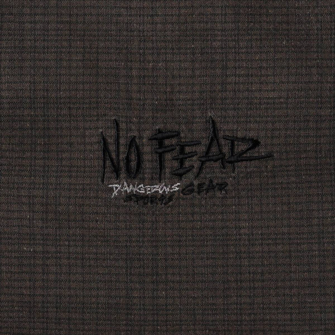 90s-era NO FEAR check pattern collared cotton jacket, made in USA, men's size L equivalent, vintage. cotton brown type Vintage Second Hand
