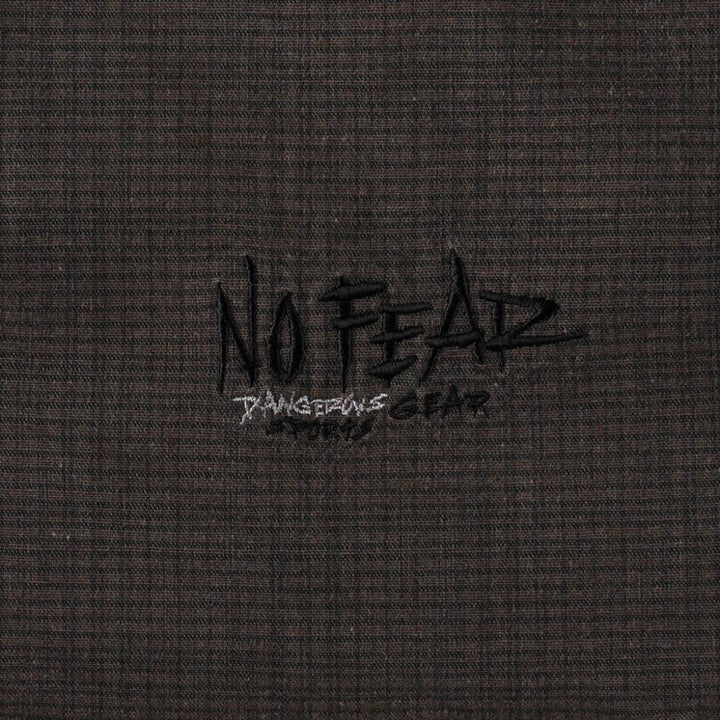 90s-era NO FEAR check pattern collared cotton jacket, made in USA, men's size L equivalent, vintage. cotton brown type Vintage Second Hand