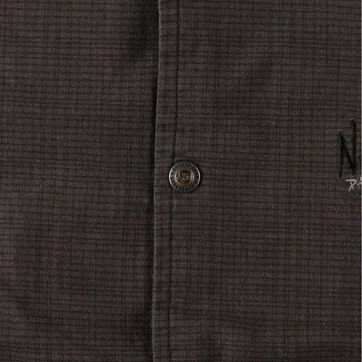 90s-era NO FEAR check pattern collared cotton jacket, made in USA, men's size L equivalent, vintage. cotton brown type Vintage Second Hand