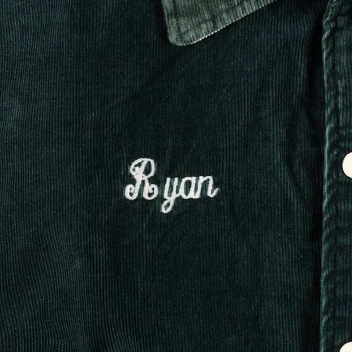 RENNOC Corduroy Button-Up Varsity Jacket, Made in USA, Men's Size L polyester green type Vintage Second Hand