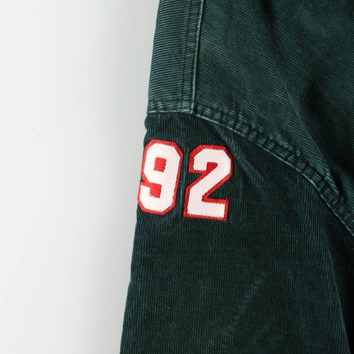 RENNOC Corduroy Button-Up Varsity Jacket, Made in USA, Men's Size L polyester green type Vintage Second Hand