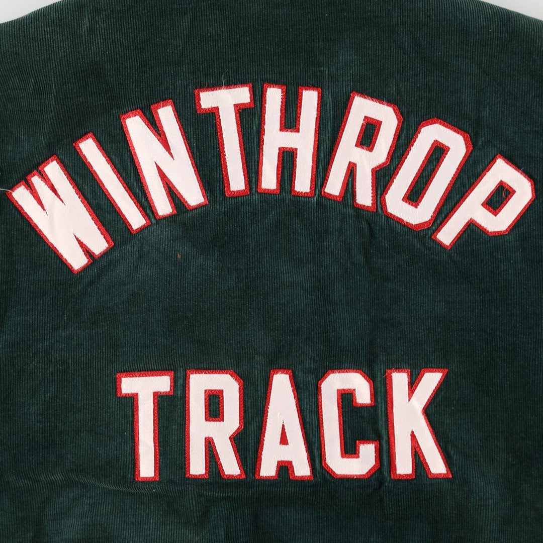 RENNOC Corduroy Button-Up Varsity Jacket, Made in USA, Men's Size L polyester green type Vintage Second Hand