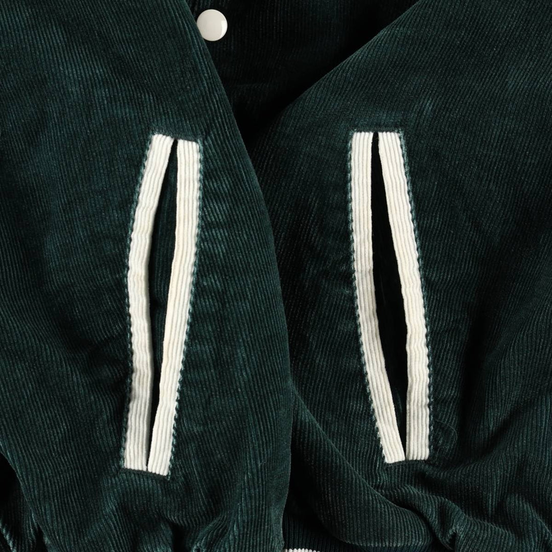 RENNOC Corduroy Button-Up Varsity Jacket, Made in USA, Men's Size L polyester green type Vintage Second Hand