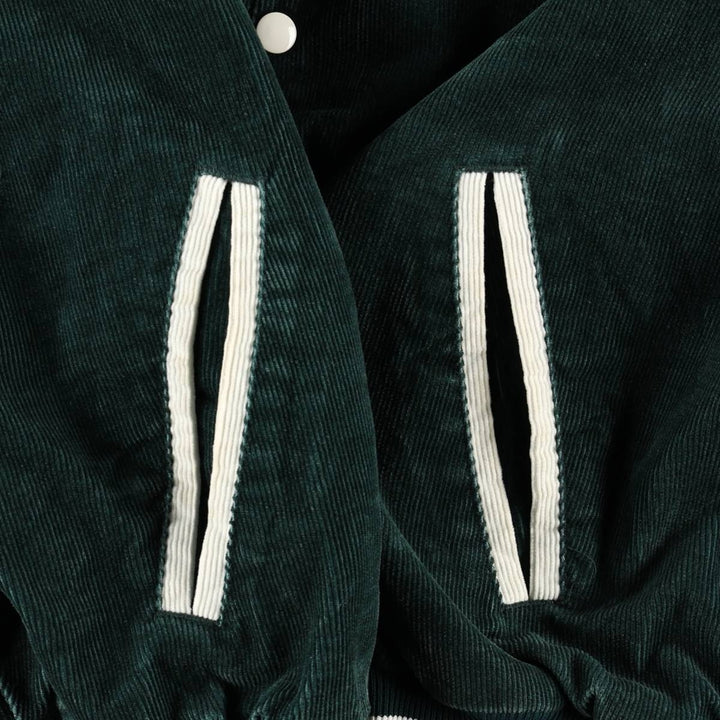 RENNOC Corduroy Button-Up Varsity Jacket, Made in USA, Men's Size L polyester green type Vintage Second Hand