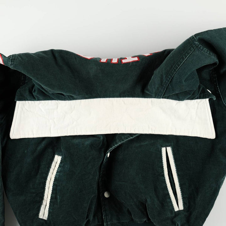 RENNOC Corduroy Button-Up Varsity Jacket, Made in USA, Men's Size L polyester green type Vintage Second Hand