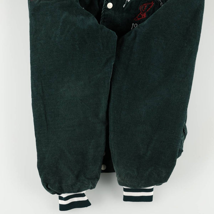 RENNOC Corduroy Button-Up Varsity Jacket, Made in USA, Men's Size L polyester green type Vintage Second Hand