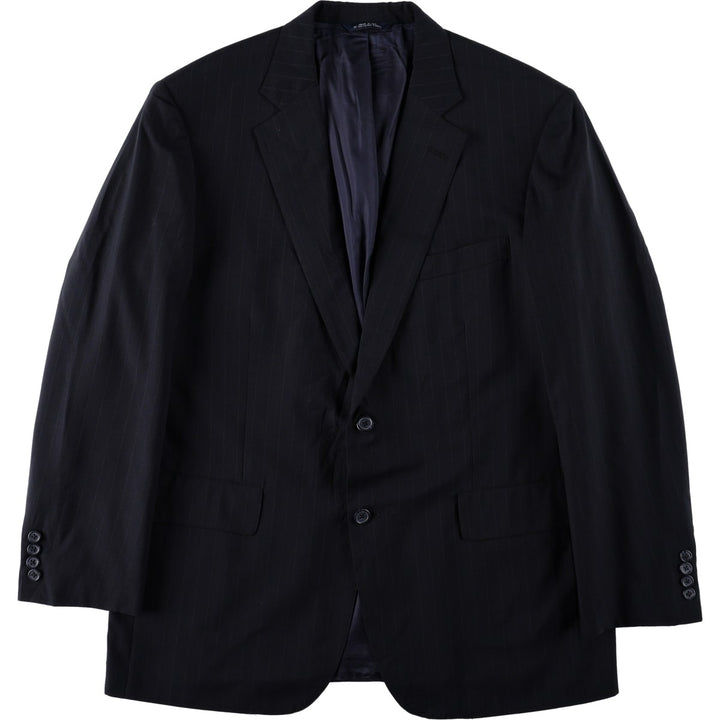 Brooks Brothers BROOKSEASE Stripe Pattern Wool Tailored Jacket, Made in USA, Men's Size L (approx.) wool navy blue type Vintage Second Hand