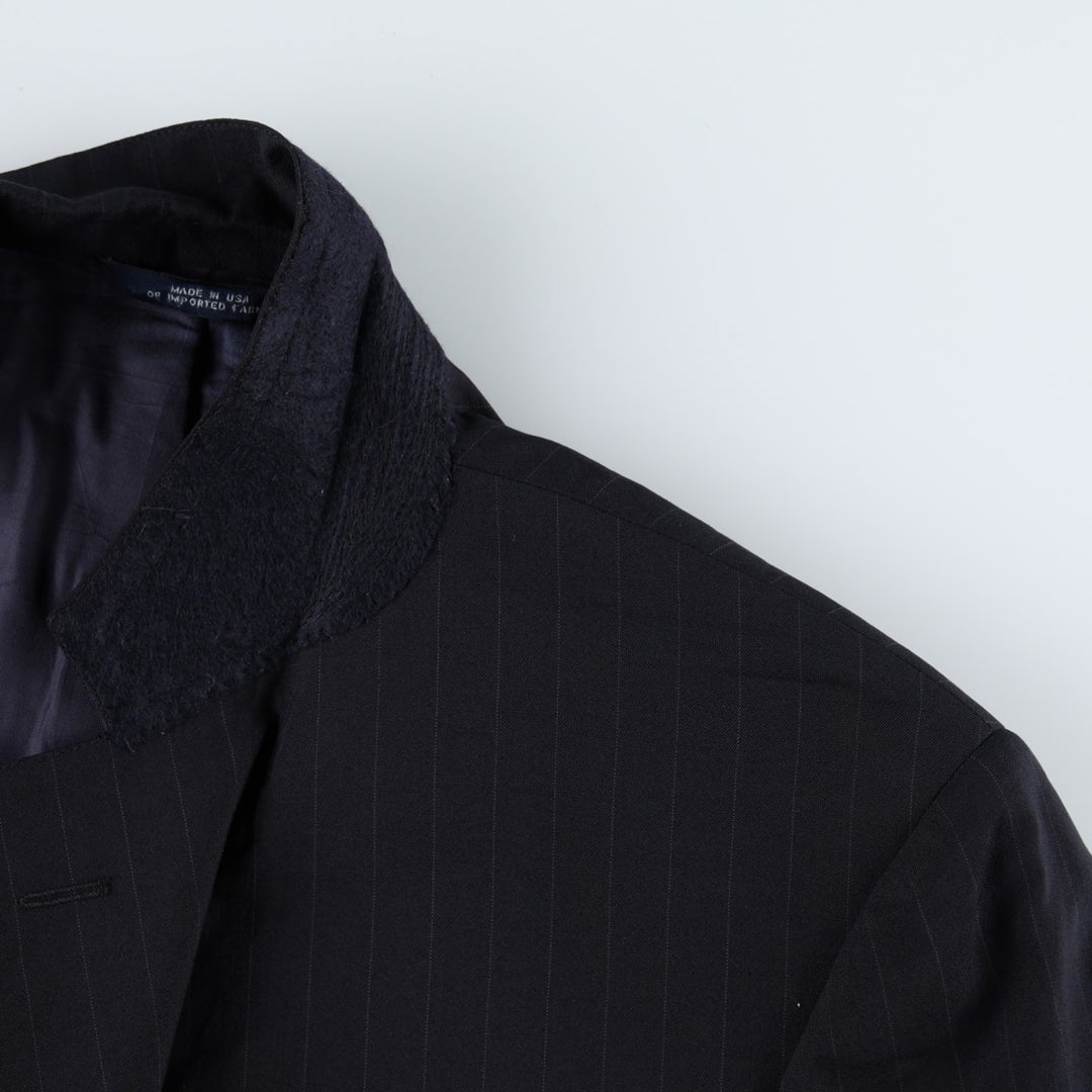 Brooks Brothers BROOKSEASE Stripe Pattern Wool Tailored Jacket, Made in USA, Men's Size L (approx.) wool navy blue type Vintage Second Hand