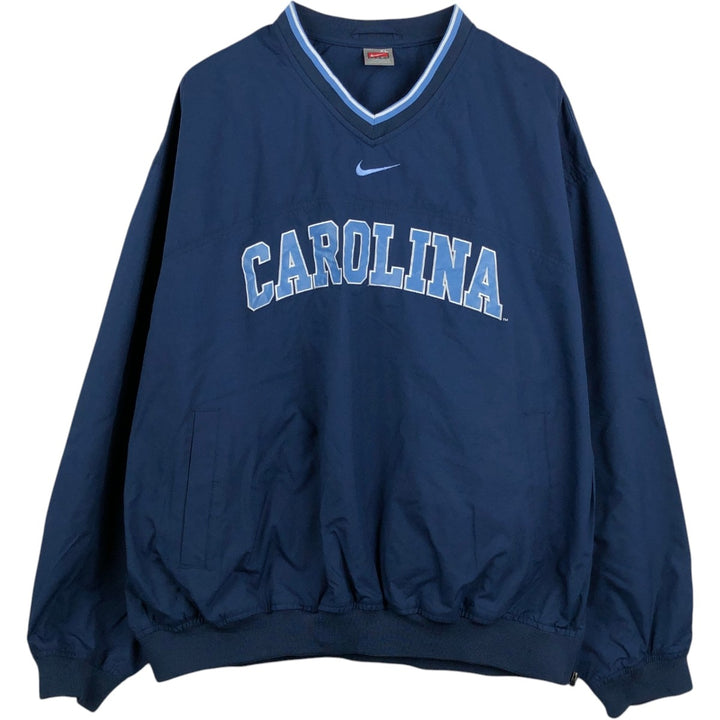 2000'S Nike TEAM NORTH CAROLINA University of North Carolina V-neck College Warm-up Pullover (Men's XL equivalent) polyester navy blue type Vintage Second Hand