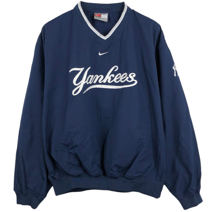 2000'S Nike Team MLB New York Yankees V-neck Warm-up Pullover (Men's Size M) polyester navy blue type Vintage Second Hand