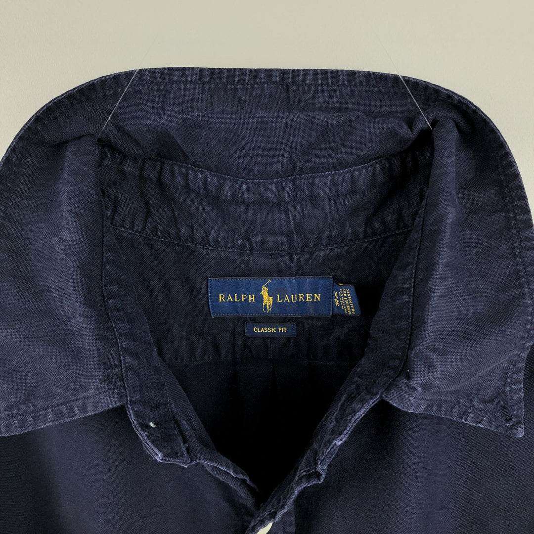 Ralph Lauren Classic Fit Long Sleeve Button Down Shirt Men's XL cotton navy blue type Vintage Second Hand
