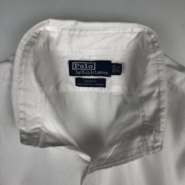 Ralph Lauren ANDREW herringbone long-sleeve button-down shirt, men's size XL. cotton white type Vintage Second Hand