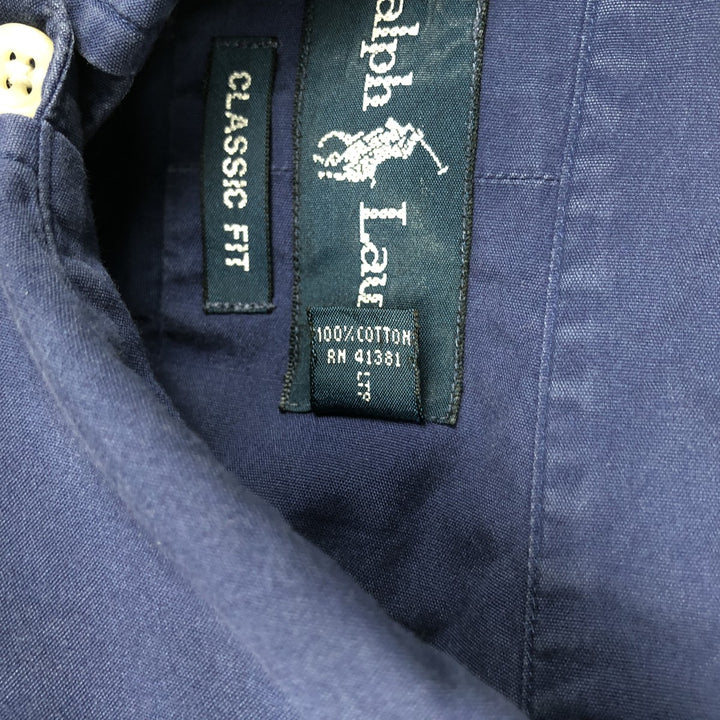 Ralph Lauren Classic Fit Long Sleeve Button Down Shirt Men's XL cotton Navy blue Vintage Second Hand