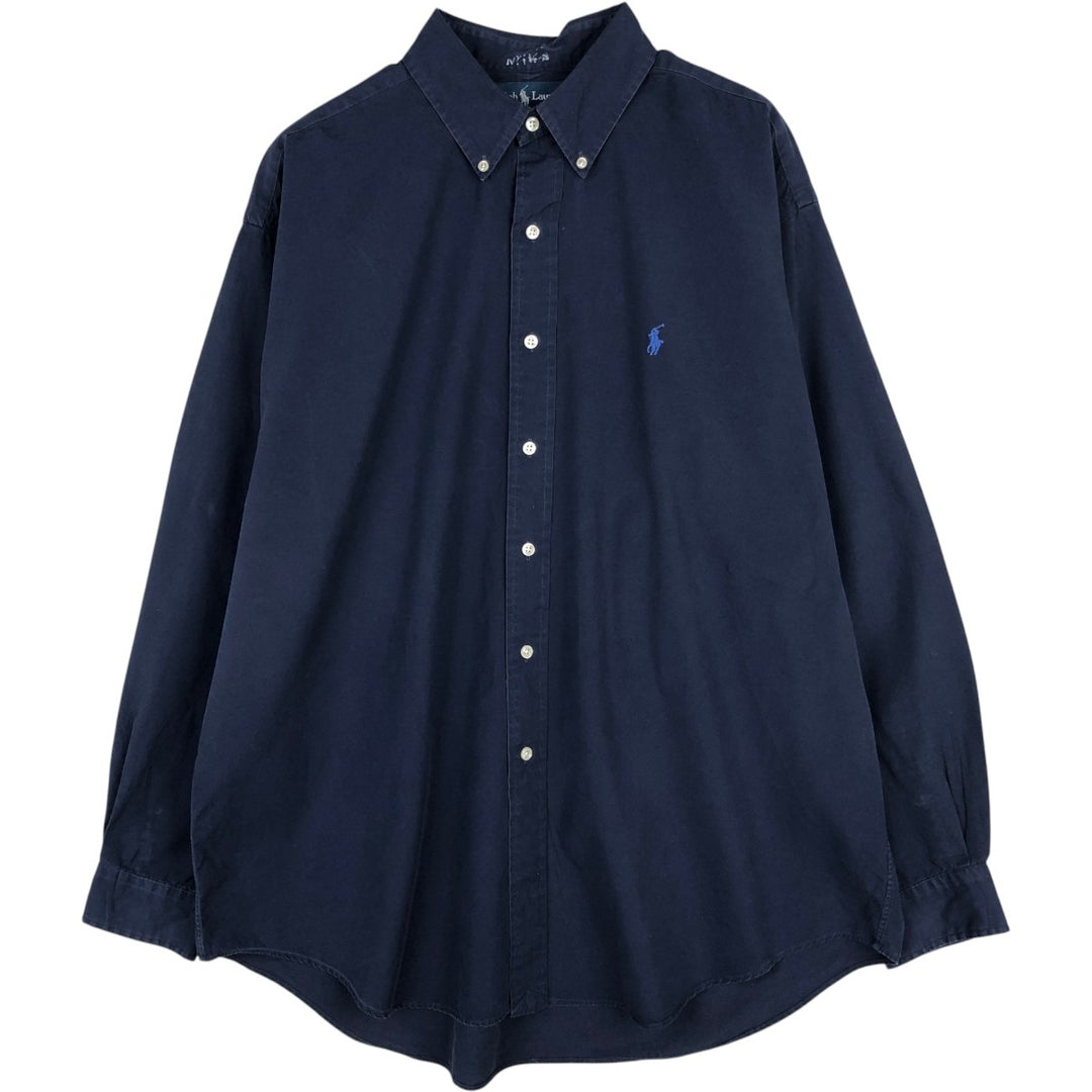 Ralph Lauren BLAKE Long-Sleeve Button-Down Shirt, Men's Size XXL (equivalent) cotton navy blue type Vintage Second Hand