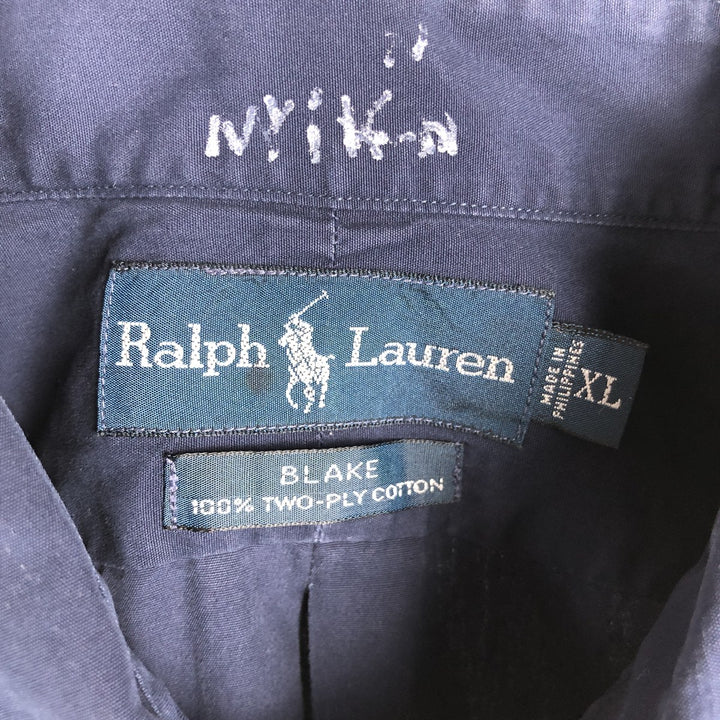 Ralph Lauren BLAKE Long-Sleeve Button-Down Shirt, Men's Size XXL (equivalent) cotton navy blue type Vintage Second Hand