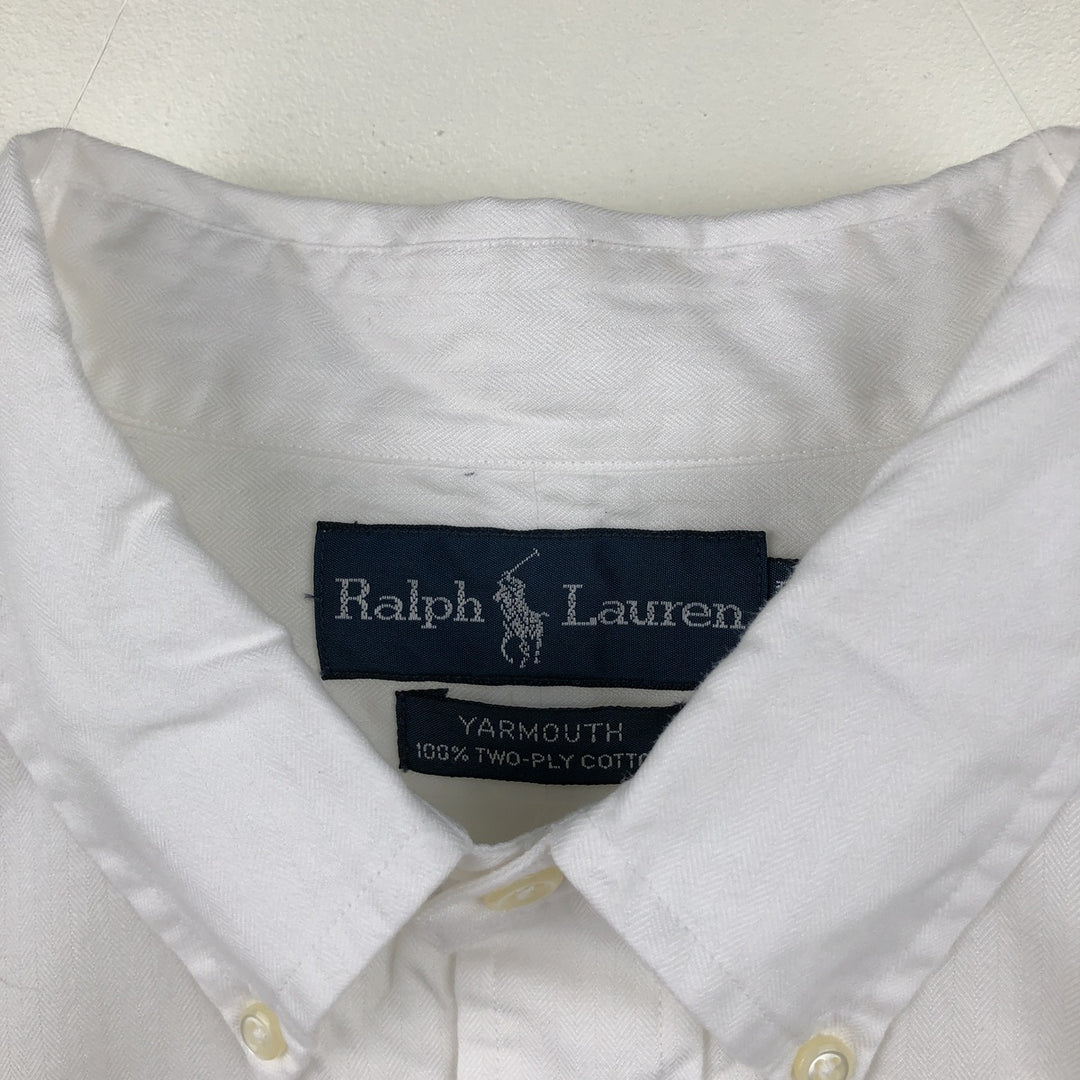 Ralph Lauren YARMOUTH Herringbone Long Sleeve Button Down Shirt Men's XL cotton white type Vintage Second Hand