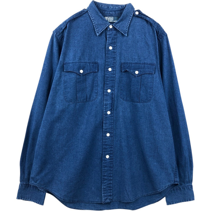 Ralph Lauren Polo by Ralph Lauren Long-Sleeve Button-Down Shirt, Men's Size L (approx.) cotton Navy blue Vintage Second Hand