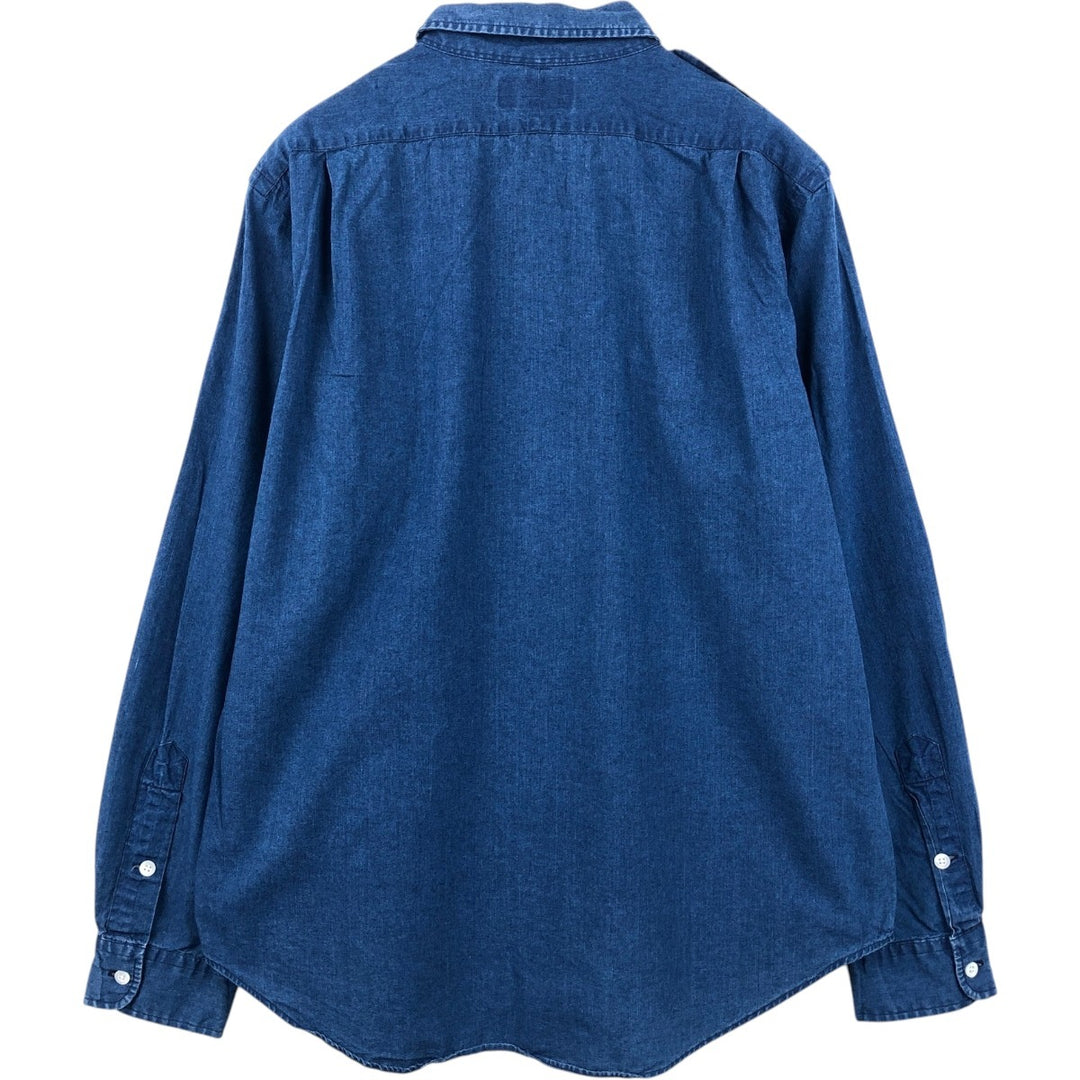Ralph Lauren Polo by Ralph Lauren Long-Sleeve Button-Down Shirt, Men's Size L (approx.) cotton Navy blue Vintage Second Hand