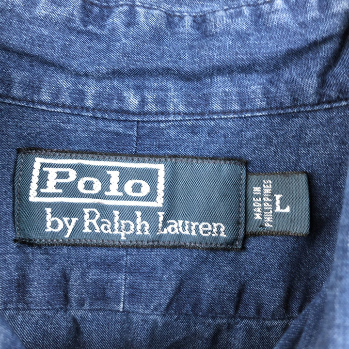 Ralph Lauren Polo by Ralph Lauren Long-Sleeve Button-Down Shirt, Men's Size L (approx.) cotton Navy blue Vintage Second Hand