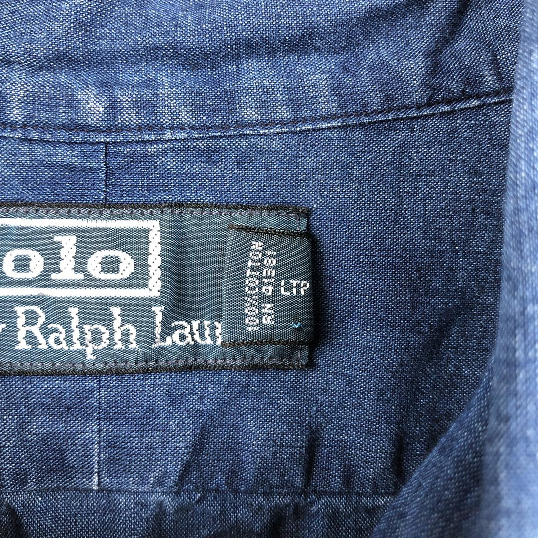 Ralph Lauren Polo by Ralph Lauren Long-Sleeve Button-Down Shirt, Men's Size L (approx.) cotton Navy blue Vintage Second Hand
