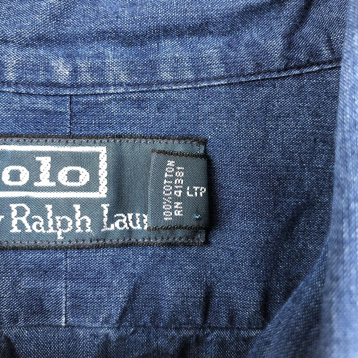 Ralph Lauren Polo by Ralph Lauren Long-Sleeve Button-Down Shirt, Men's Size L (approx.) cotton Navy blue Vintage Second Hand