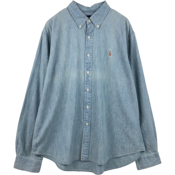Ralph Lauren Slim Fit Button-Down Long-Sleeve Chambray Shirt, Men's Size XL (approx.) cotton Blue type light blue Vintage Second Hand