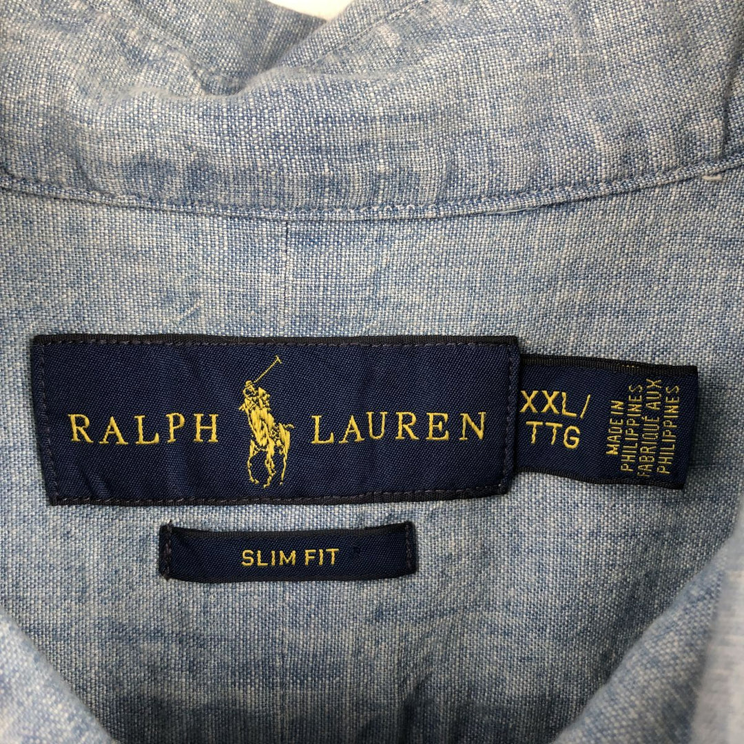 Ralph Lauren Slim Fit Button-Down Long-Sleeve Chambray Shirt, Men's Size XL (approx.) cotton Blue type light blue Vintage Second Hand
