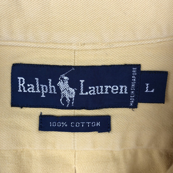 Ralph Lauren long sleeve button down shirt, men's size L cotton yellow type Vintage Second Hand