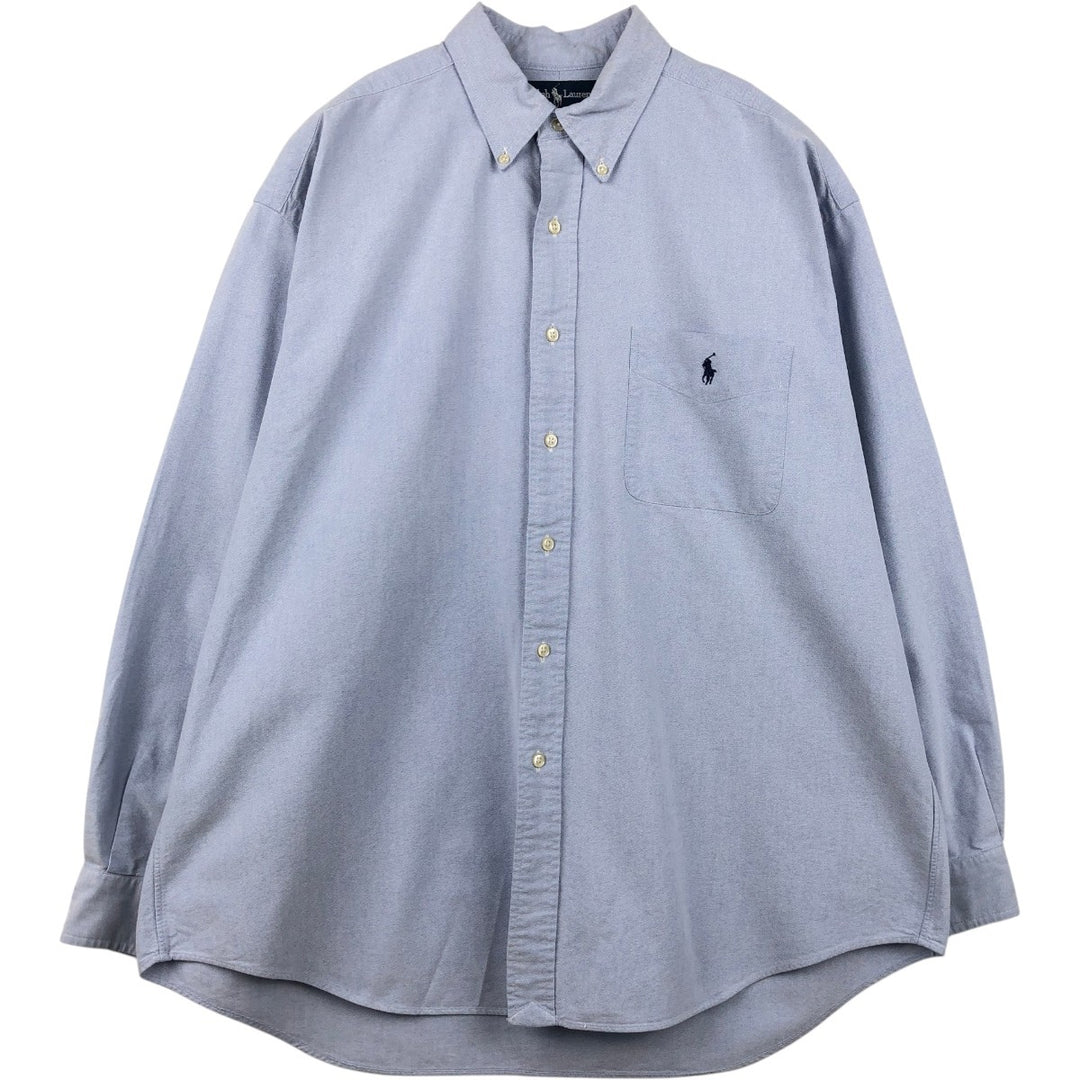 Ralph Lauren Big Shirt, long-sleeved button-down shirt, men's XXL cotton Blue type light blue Vintage Second Hand