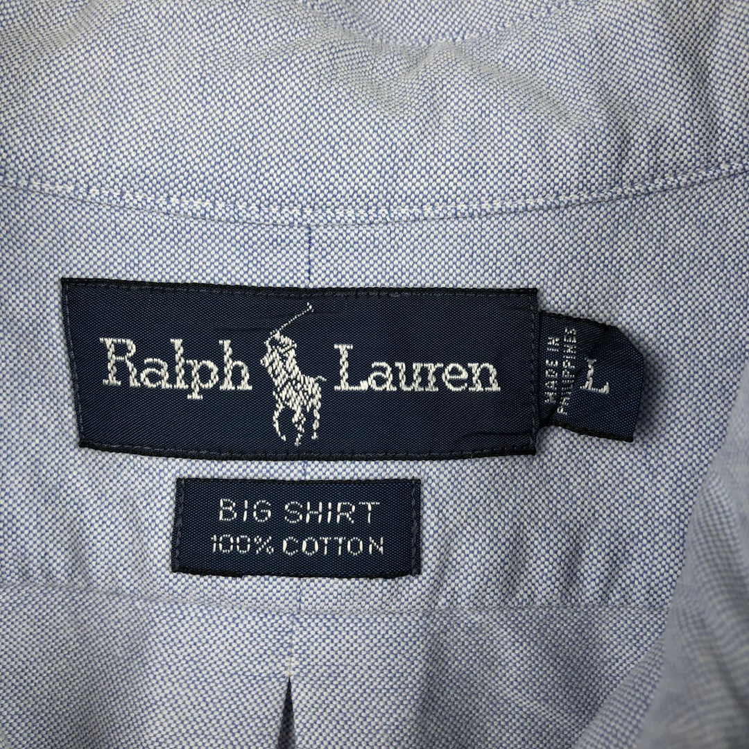 Ralph Lauren Big Shirt, long-sleeved button-down shirt, men's XXL cotton Blue type light blue Vintage Second Hand