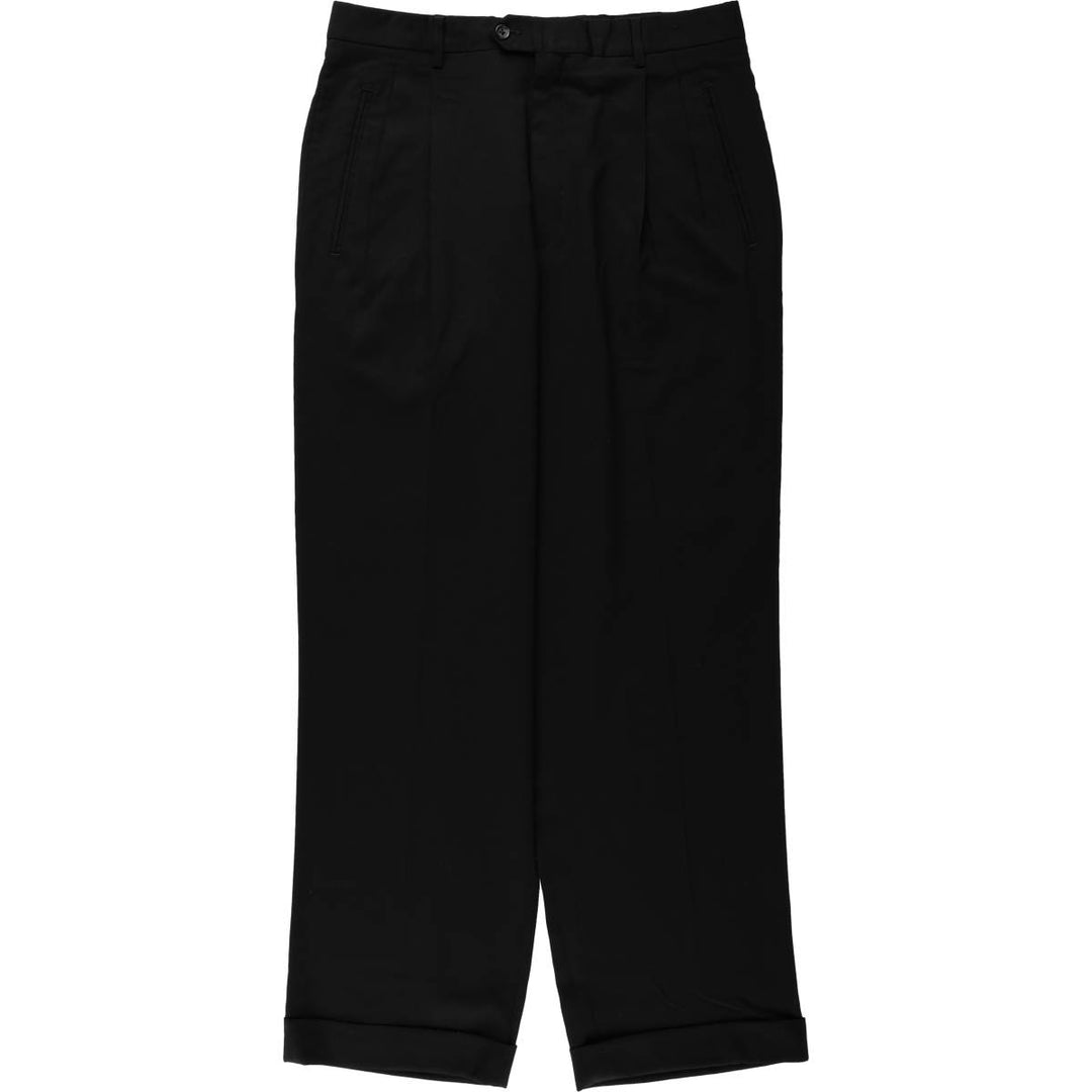 Two-pleat wool trousers, Italian made, men's size W34 (approx.) wool black type Vintage Second Hand