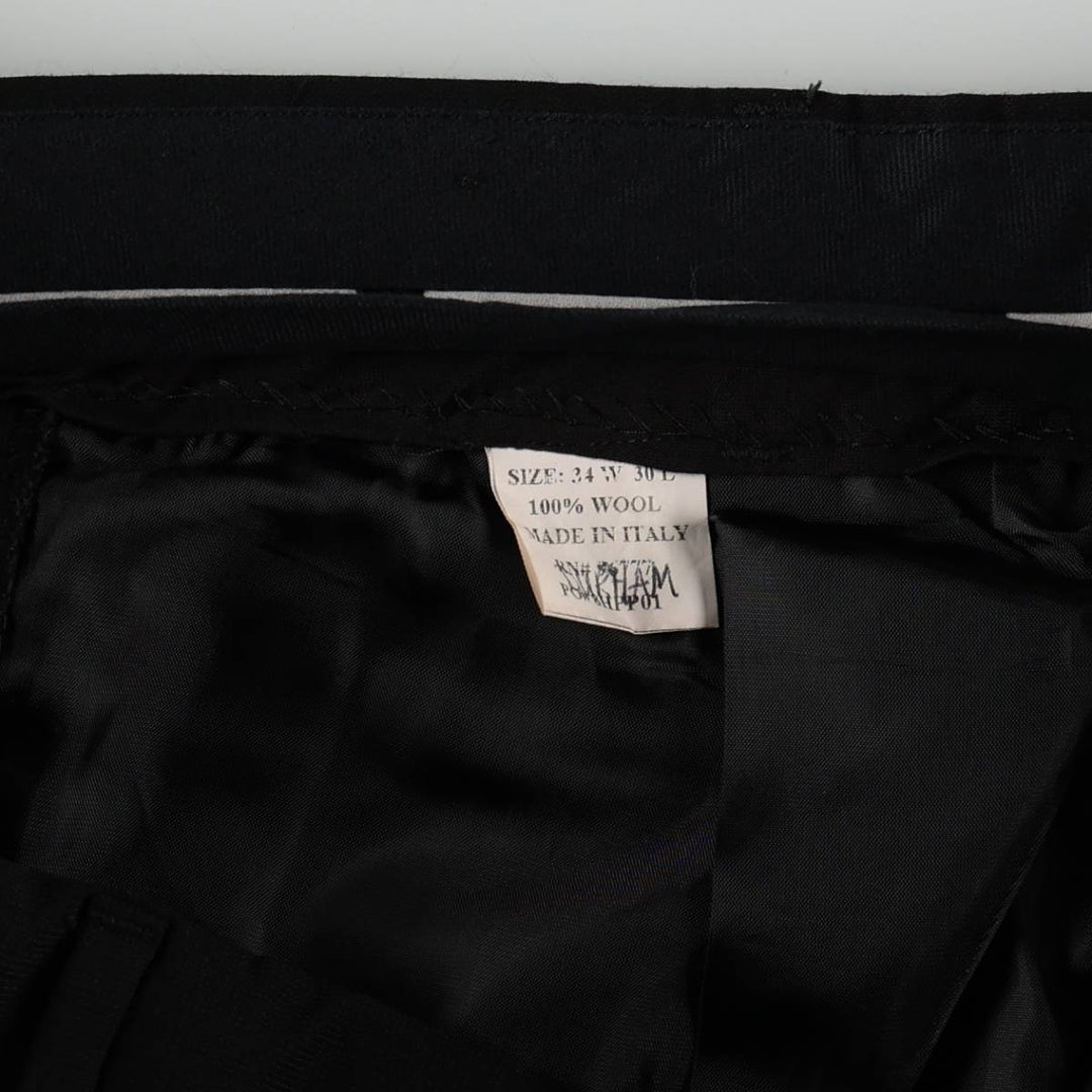 Two-pleat wool trousers, Italian made, men's size W34 (approx.) wool black type Vintage Second Hand