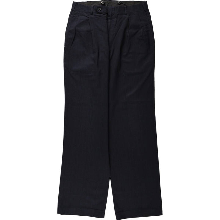 Check Pattern Two-Pleat Slacks Pants Men's W30 (approx.) unclear navy blue type Vintage Second Hand