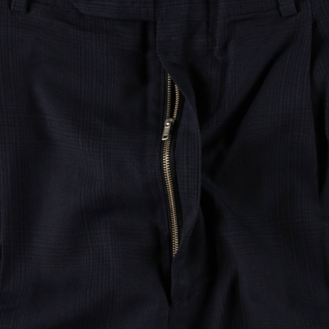 Check Pattern Two-Pleat Slacks Pants Men's W30 (approx.) unclear navy blue type Vintage Second Hand