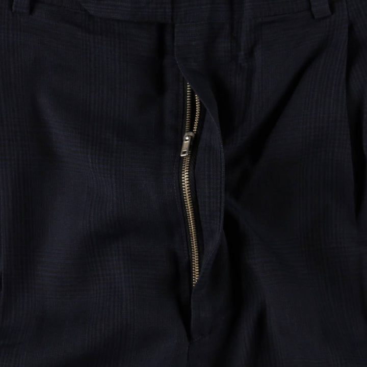 Check Pattern Two-Pleat Slacks Pants Men's W30 (approx.) unclear navy blue type Vintage Second Hand