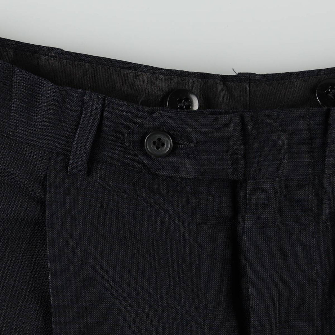 Check Pattern Two-Pleat Slacks Pants Men's W30 (approx.) unclear navy blue type Vintage Second Hand