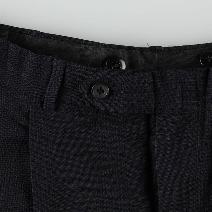 Check Pattern Two-Pleat Slacks Pants Men's W30 (approx.) unclear navy blue type Vintage Second Hand