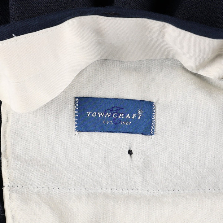 TOWN CRAFT Two-Pleat Slacks Pants, Made in USA, Men's Size W34 (approx.) polyester navy blue type Vintage Second Hand