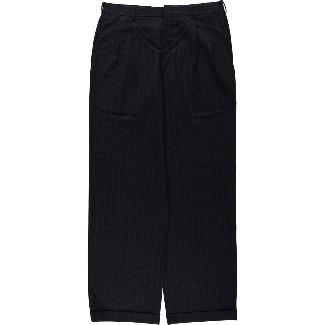 Stripe Pattern Two-pleat Slacks Pants for Men (W34 equivalent) unclear navy blue type Vintage Second Hand