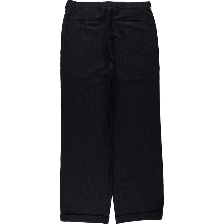 Stripe Pattern Two-pleat Slacks Pants for Men (W34 equivalent) unclear navy blue type Vintage Second Hand