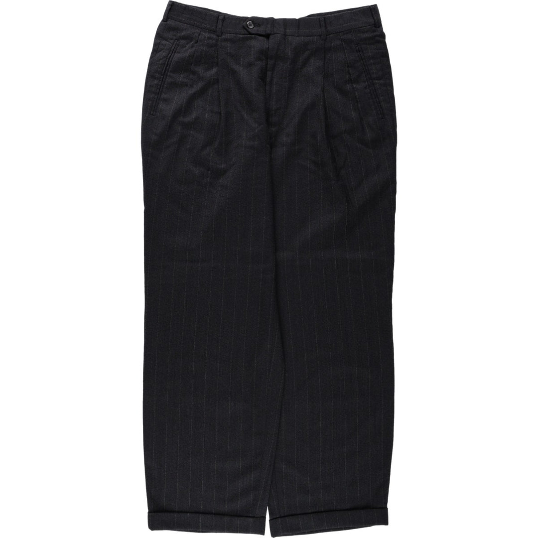 Stripe Pattern Two-pleat Slacks Pants for Men (W34 equivalent) unclear gray type Vintage Second Hand