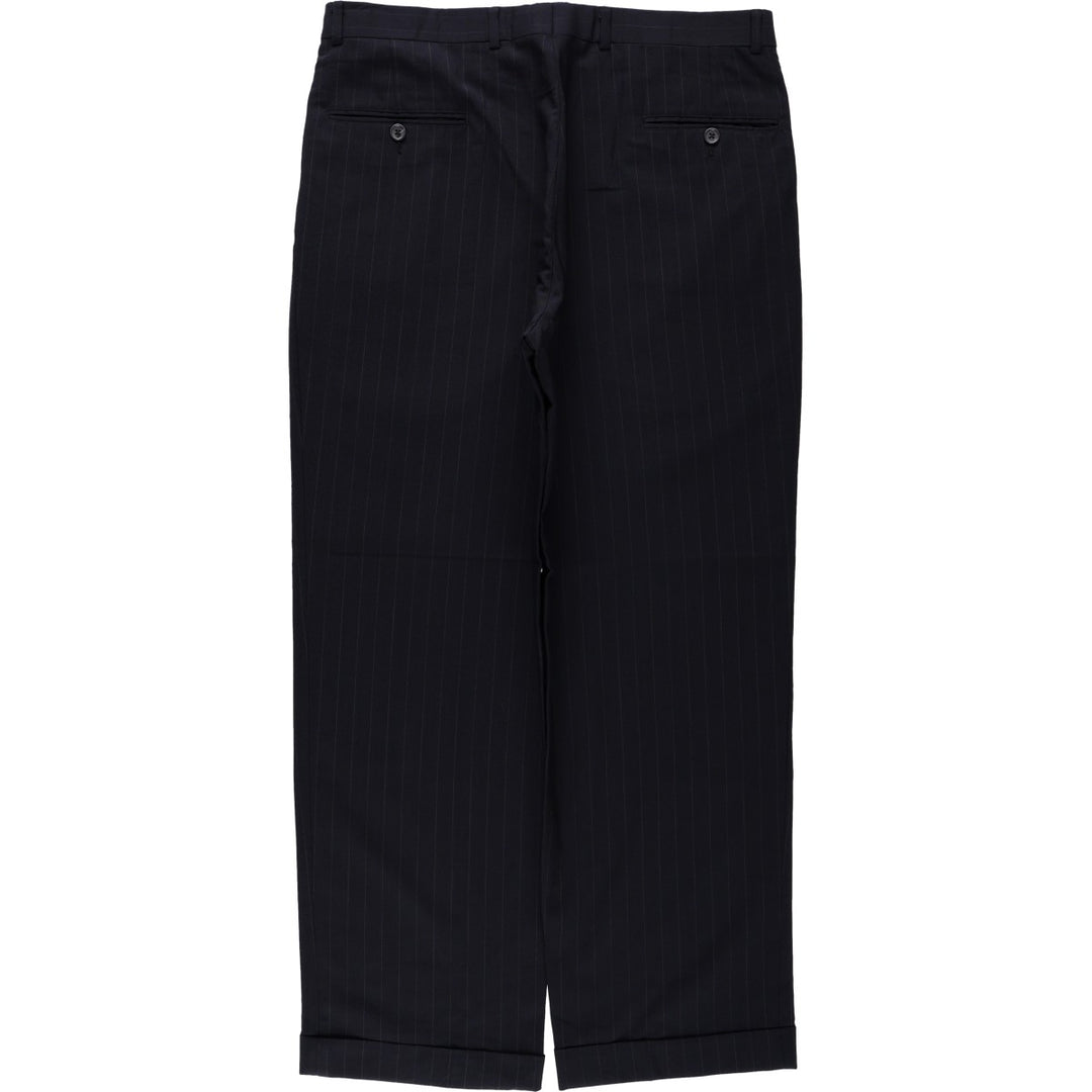 Brooks Brothers BROOKSEASE Stripe Pattern Two-Pleat Wool Trousers, Made in USA, Men's Size W34 (approx.) wool navy blue type Vintage Second Hand