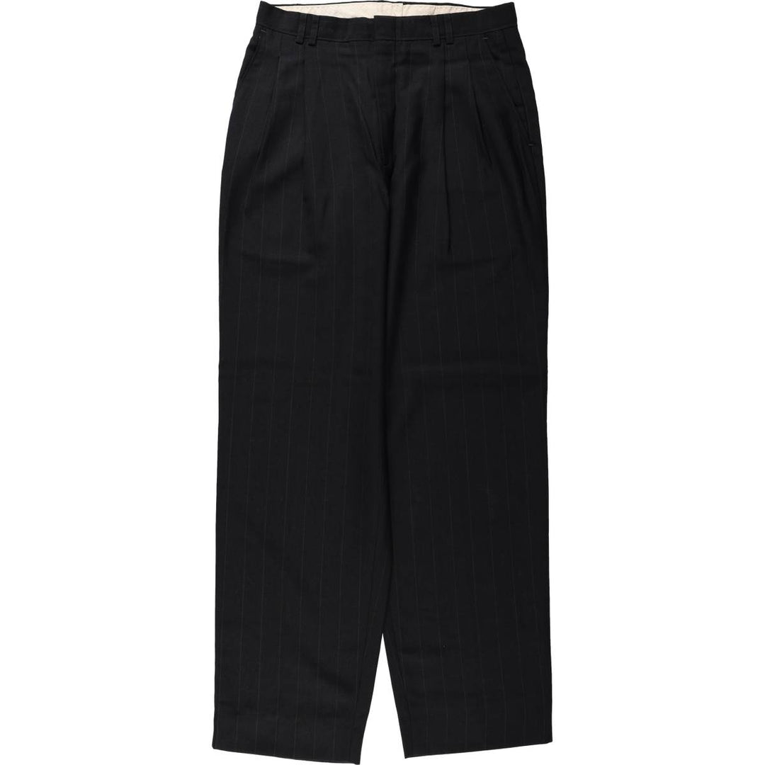 Striped Pattern Two-Pleat Slacks Pants, Made in USA, Men's Size W29 (approx.) polyester black type Vintage Second Hand