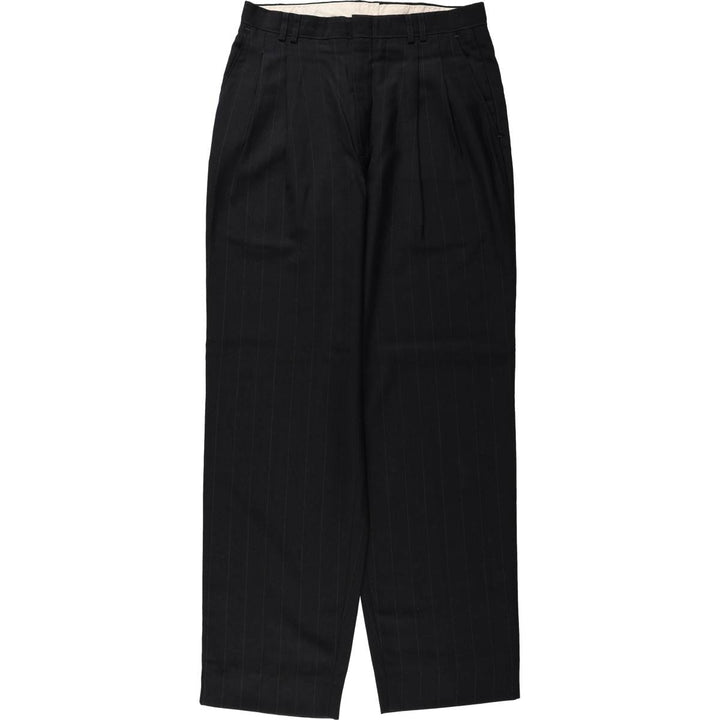 Striped Pattern Two-Pleat Slacks Pants, Made in USA, Men's Size W29 (approx.) polyester black type Vintage Second Hand