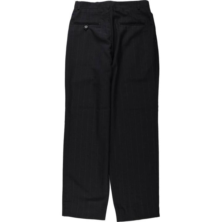 Striped Pattern Two-Pleat Slacks Pants, Made in USA, Men's Size W29 (approx.) polyester black type Vintage Second Hand